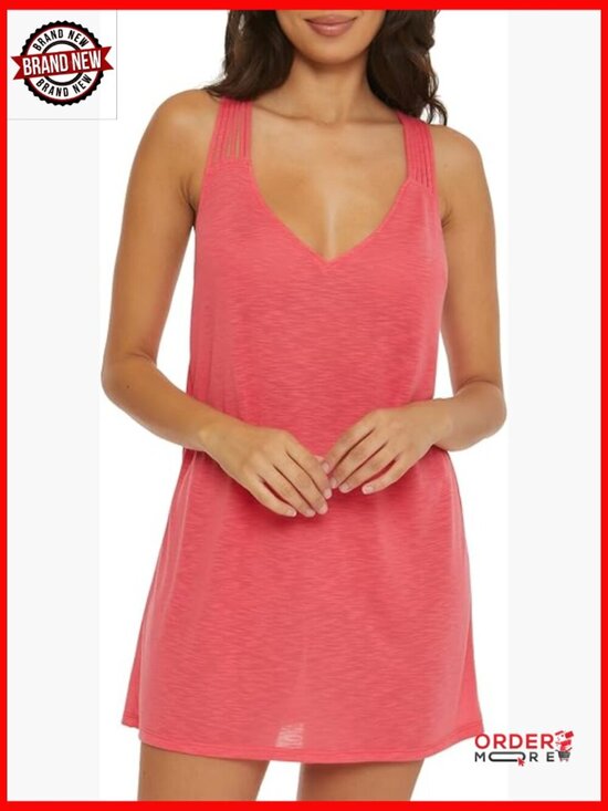 Dresses & Skirts - Womens Breezy Basics Dress Plunge Neck Spaghetti Straps Beach Cover Up